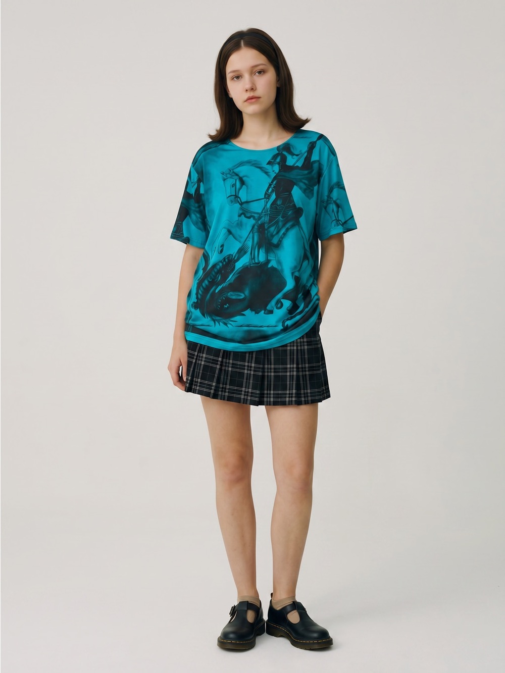 RUi Teal St. George Dragon iconic European art history graphic Tee Dark academia